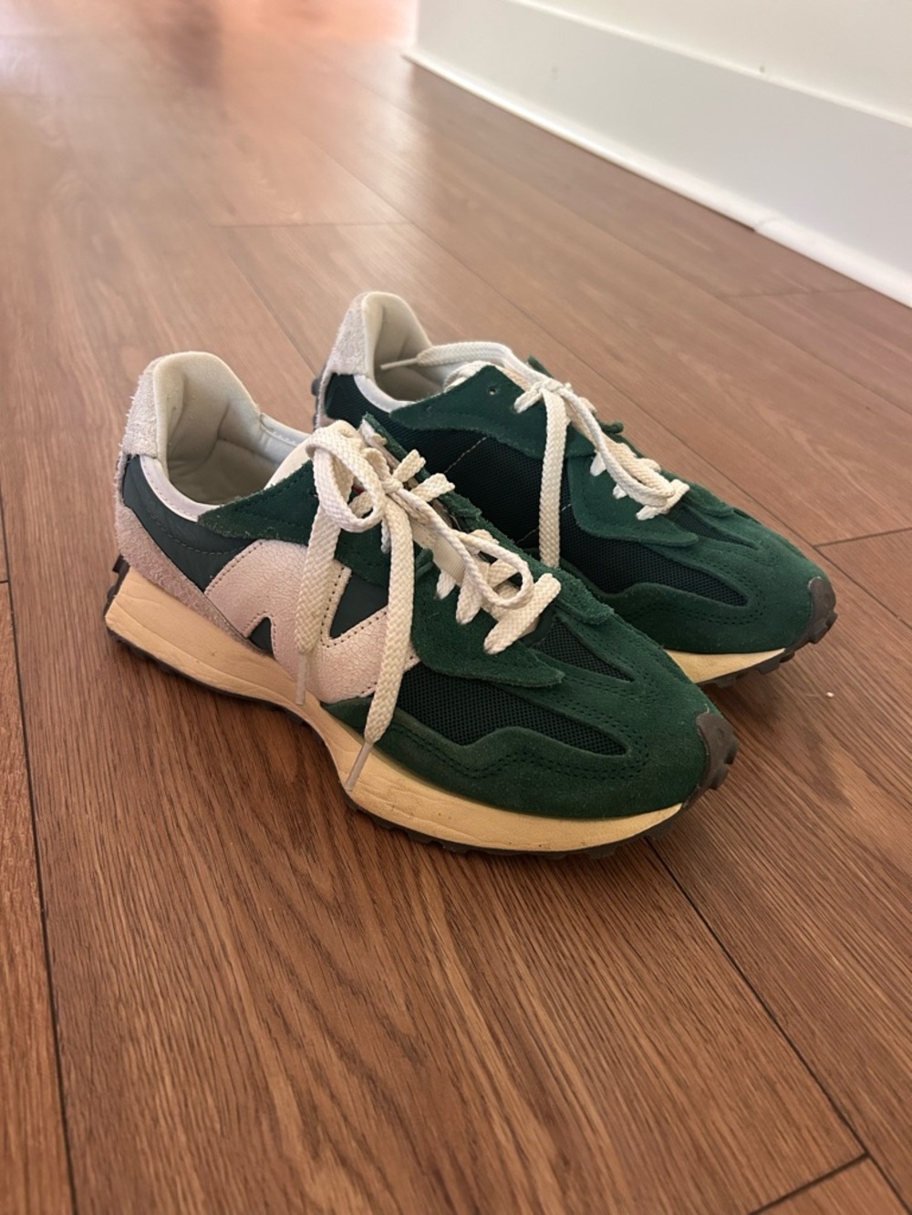 New Balance Green and Cream Athletic Sneakers
